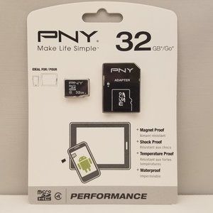 PNY 32GB MicroSDHC Card w/ Adapter | Class 4 | P-SDU32G4-GE🆕
